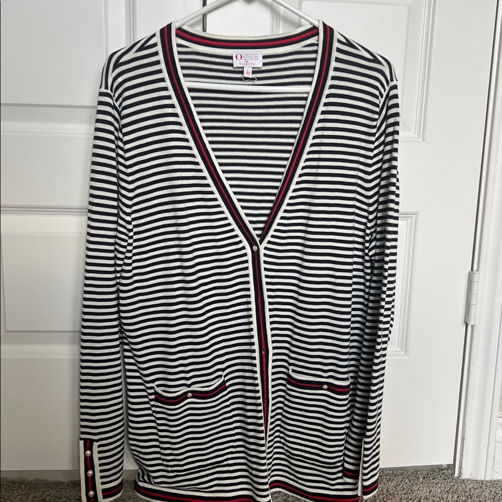 Talbots Black and White Striped Cardigan